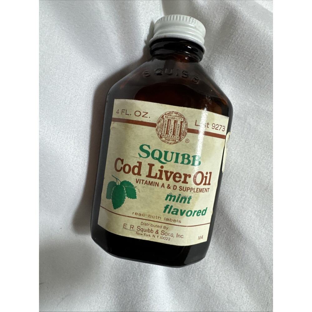 Vintage Medicine Bottle SQUIBB COD Liver Oil Medical Jar E R SQUBB & SONS NY USA